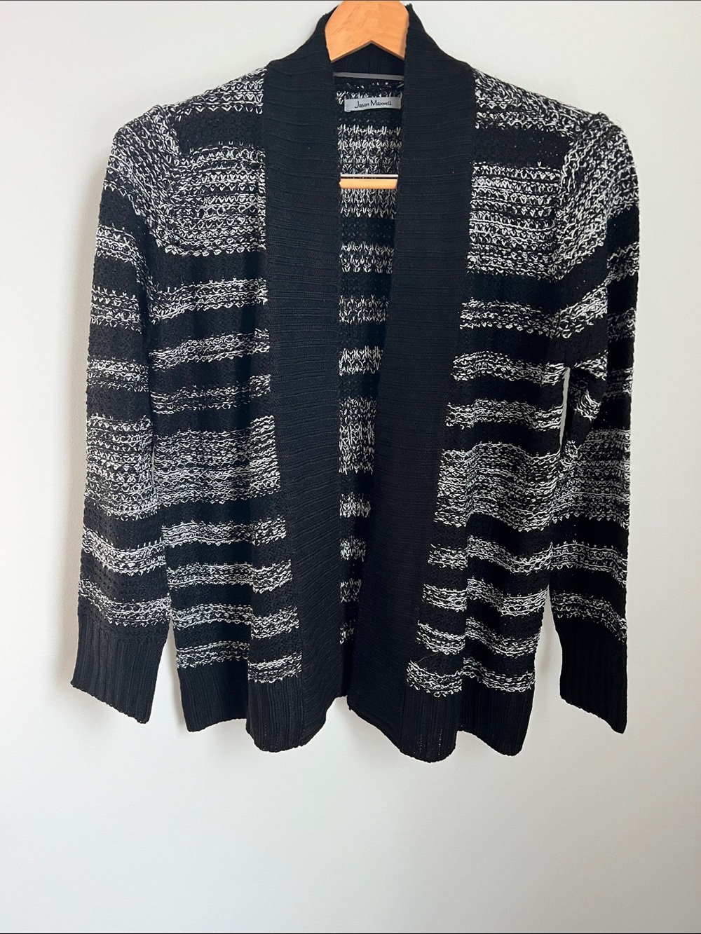 jason maxwell | Black White Striped Open-Front Shawl Cardigan #171892 NWT Sz XL